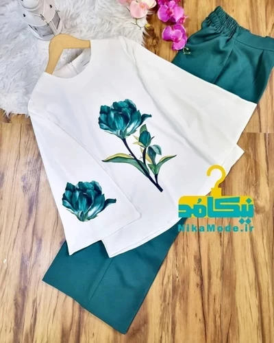 ست شومیز و شلوار رز سبز کله غازی