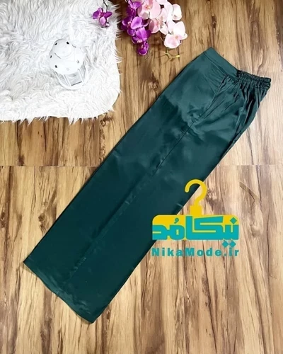 شلوار بگ ساتن سبز تیره