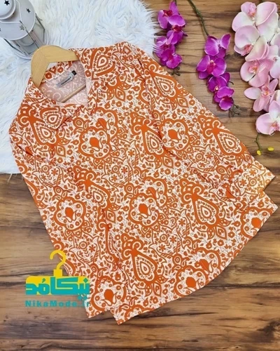 شومیز جلو دکمه سرمه نارنجی