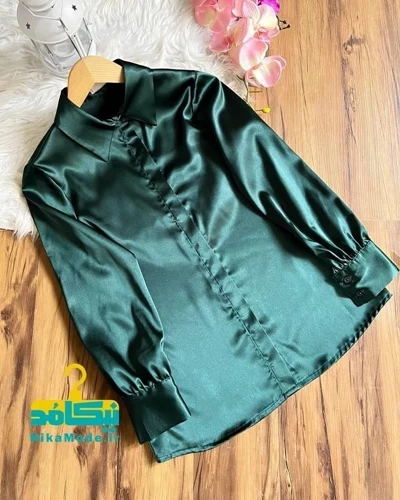 شومیز جلو دکمه مخفی ساتن سبز تیره