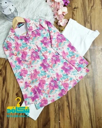 شومیز جلو دکمه گلبرگ آبرنگی