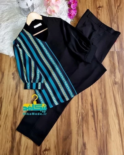 شومیز نیمه زنجیری  سبز مشکی جدید