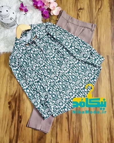 شومیز یقه کراواتی ترنج سبز